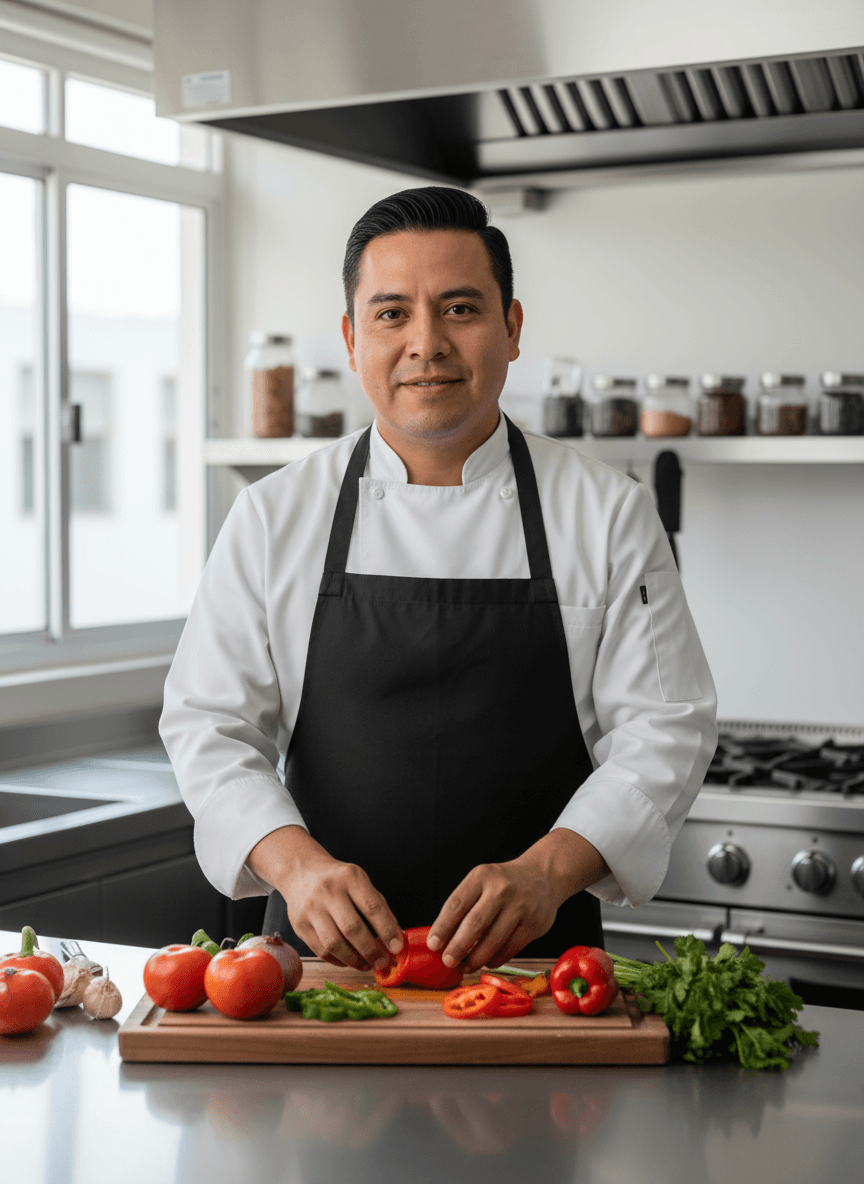 Chef preparando ingredientes frescos